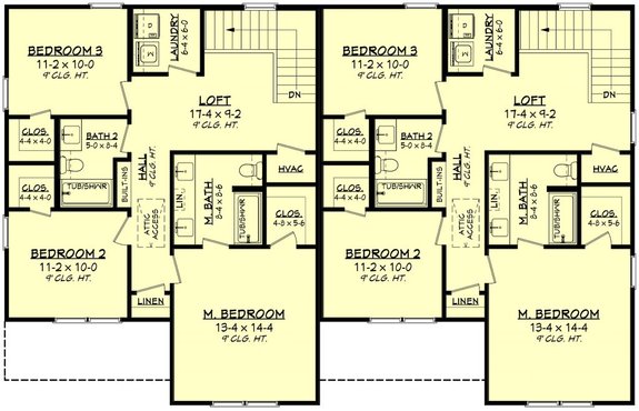 Farmhouse-Inspired Duplex Plan
