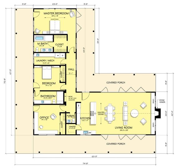 L-Shaped Ranch House Plan