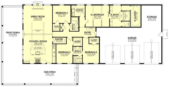 Barndominium Plan with Big Garage 1064-111 - Main Floor