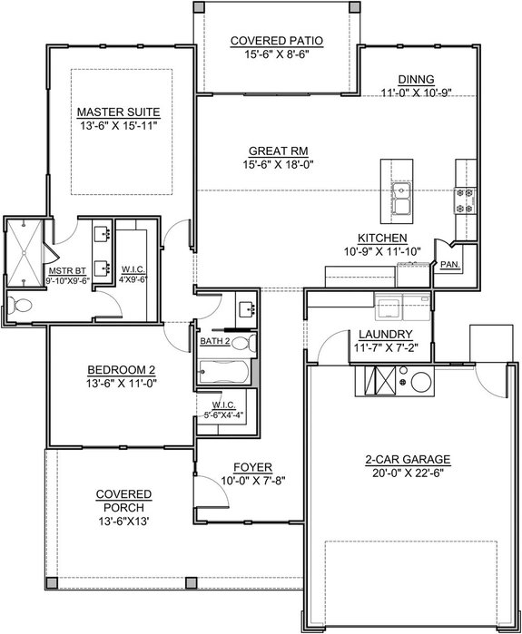 Small One Story 2 Bedroom Retirement House Plans