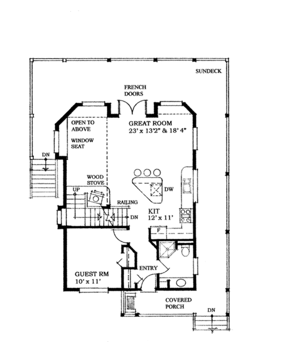 Rustic 3 Bedroom A-Frame Cabin Plan 118-167 - Main Floor Plan