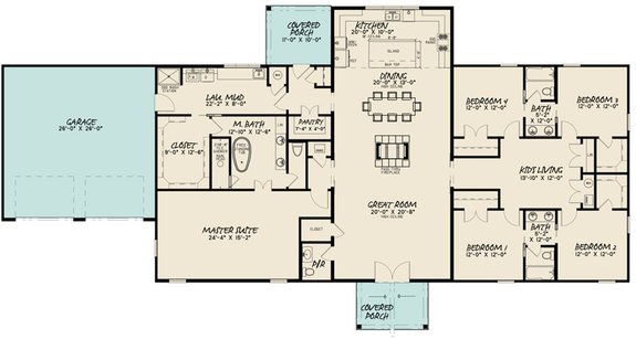 Classic Barndominium Floor Plan