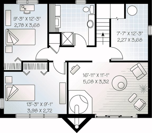 3 Bedroom A-Frame Cabin Plan with Walkout Basement 23-602 - Upper Floor Plan