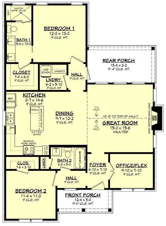 Two-Bedroom House Plan with an Office