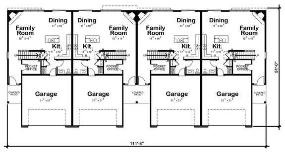 Fourplex Plan with Two-Car Garage