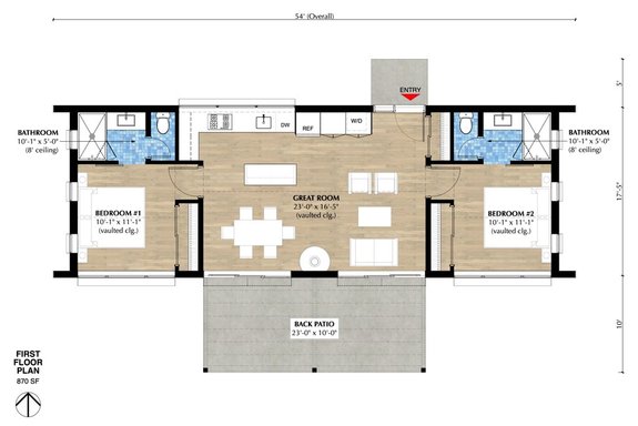 Single Story Modern Plan Under 1,000 Sq. Ft.