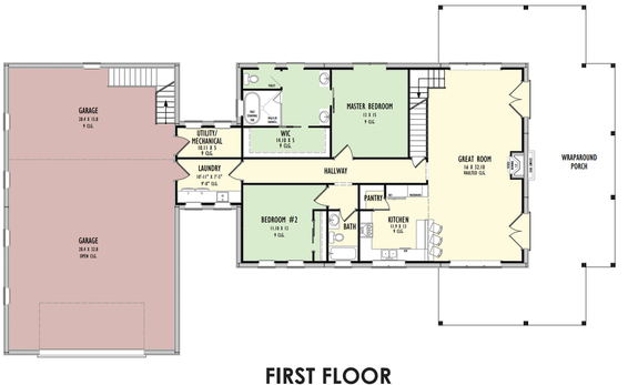 Metal-Framed Barndominium Plan 1092-52 - Main Floor