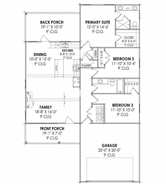 Three-Bedroom Farmhouse Plan