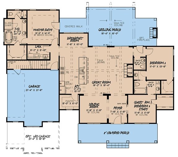 2 000 Sq Ft House Plans Houseplans, Ranch Floor Plans Without Formal Dining Room