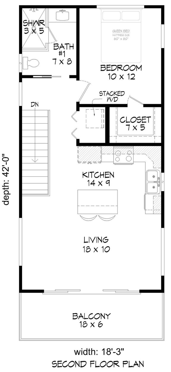 Narrow Garage Apartment Plan