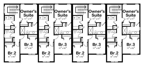 Three-Bedroom Fourplex Plan