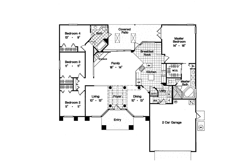 Dream House Plan - Floor Plan - Main Floor for Mediterranean House Plan #417-450 - 4 bed, 2 bath
