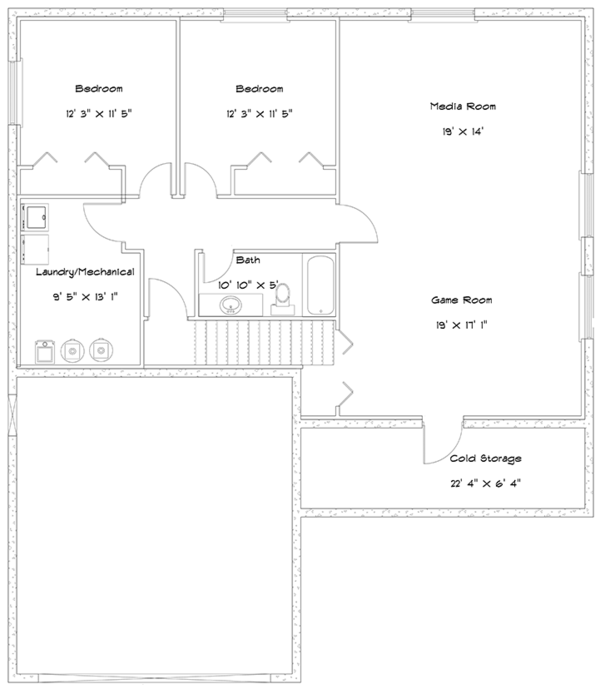 House Blueprint - Ranch Floor Plan - Lower Floor Plan #1060-16