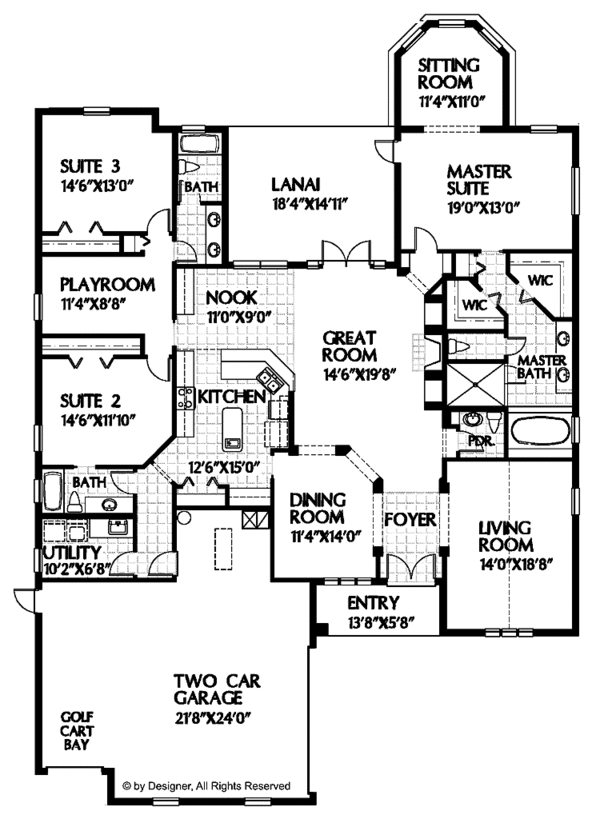 House Design - Traditional Floor Plan - Main Floor Plan #999-45