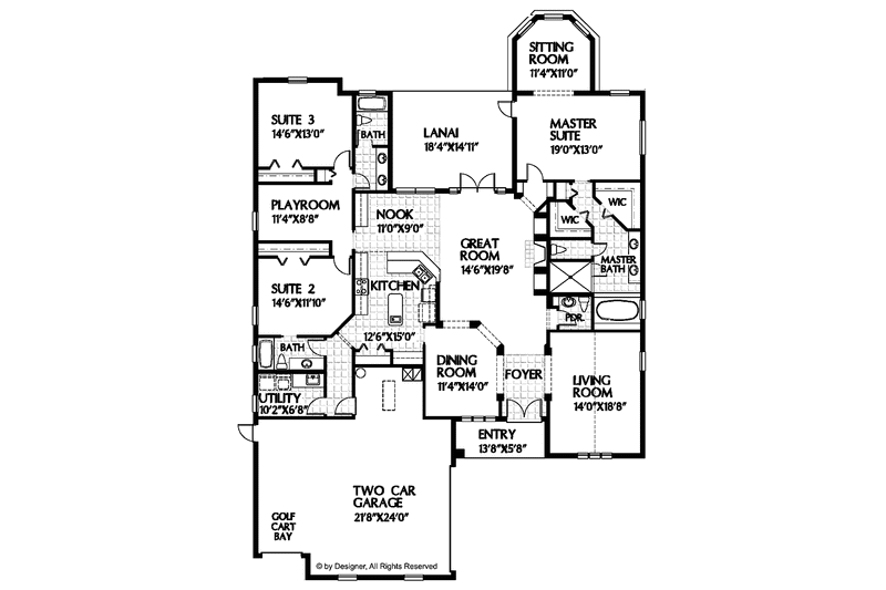 Home Plan - Floor Plan - Main Floor for Traditional House Plan #999-45 - 3 bed, 3.5 bath