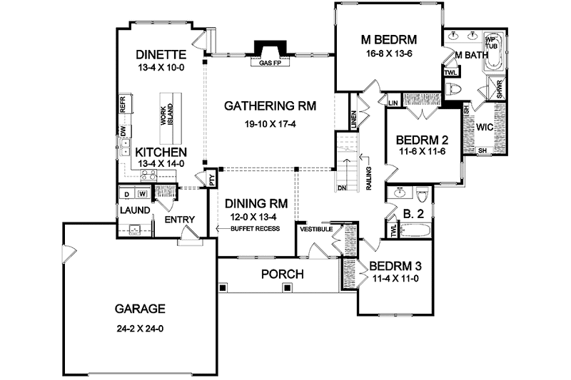 Home Plan - Floor Plan - Main Floor for Craftsman House Plan #328-363 - 3 bed, 3 bath
