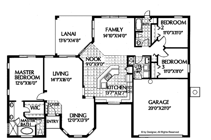 Home Plan - Floor Plan - Main Floor for Mediterranean House Plan #999-8 - 3 bed, 2 bath