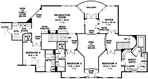 Dream House Plan - Classical Floor Plan - Upper Floor Plan #966-70