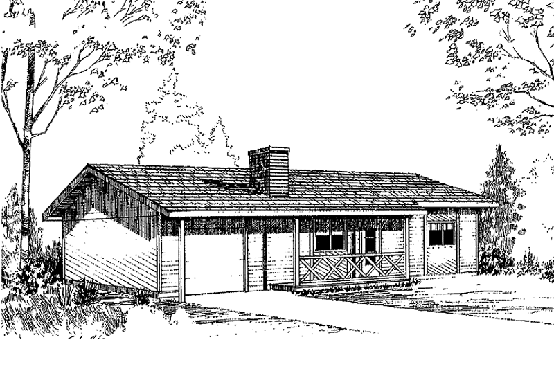Dream House Plan - Exterior - Front Elevation 3 for Ranch House Plan #60-679 - 2 bed, 1 bath