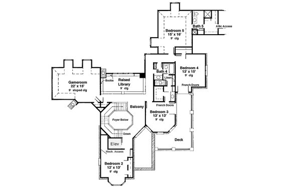 Floor Plan - Upper Floor for European House Plan #410-3573 - 5 bed, 5.5 bath