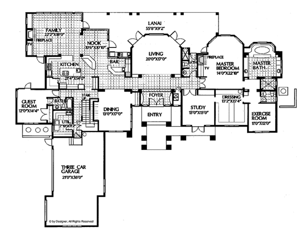 House Plan Design - Mediterranean Floor Plan - Main Floor Plan #999-3