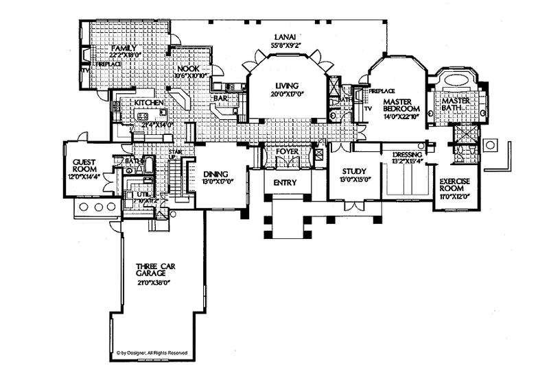 Home Plan - Floor Plan - Main Floor for Mediterranean House Plan #999-3 - 4 bed, 5.5 bath
