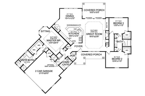 Floor Plan - Main Floor for Craftsman House Plan #314-270 - 3 bed, 2.5 bath