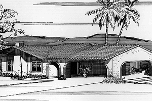 Home Plan - Exterior - Front Elevation for Adobe / Southwestern House Plan #320-1376 - 3 bed, 2 bath