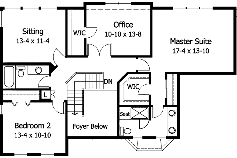 House Blueprint - Floor Plan - Upper Floor for Tudor House Plan #51-839 - 2 bed, 2.5 bath