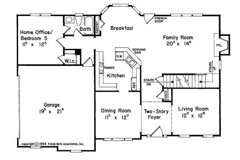 House Blueprint - Floor Plan - Main Floor for Colonial House Plan #927-48 - 4 bed, 3 bath
