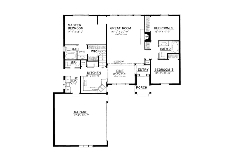 House Blueprint - Floor Plan - Main Floor for Country House Plan #1016-101 - 3 bed, 2 bath