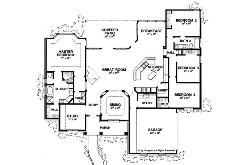House Plan Design - Floor Plan - Main Floor for Ranch House Plan #472-168 - 4 bed, 2.5 bath