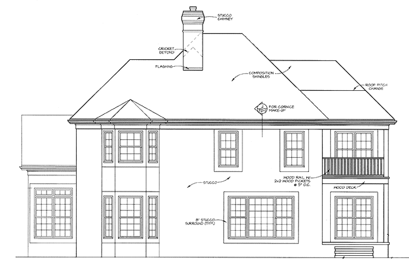 House Blueprint - Exterior - Rear Elevation for Mediterranean House Plan #453-432 - 3 bed, 2.5 bath