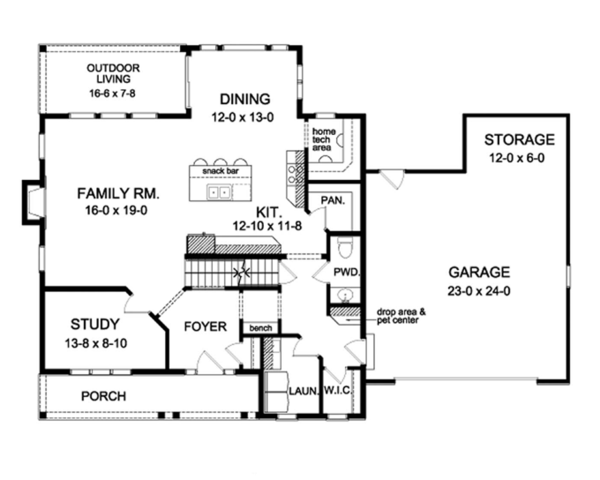 House Design - Colonial Floor Plan - Main Floor Plan #1010-58