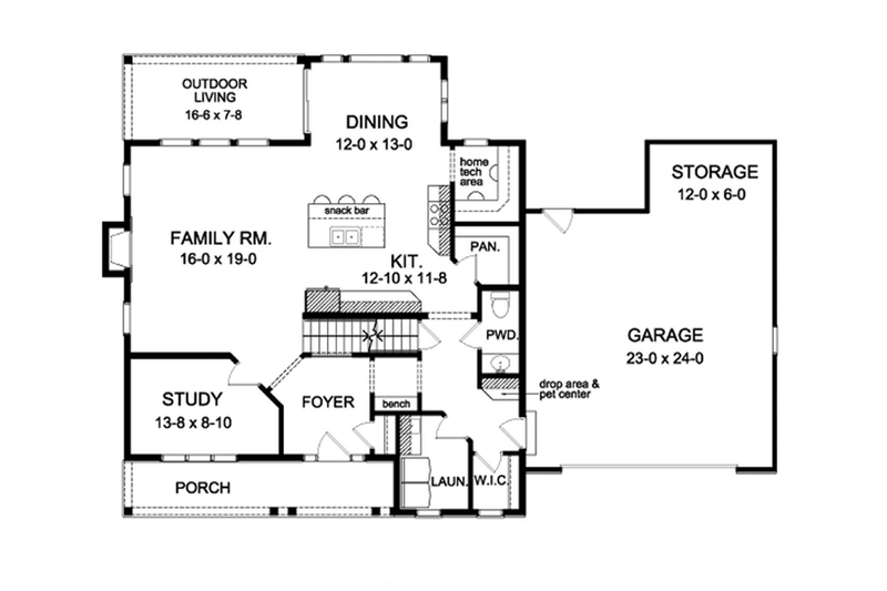 House Plan Design - Floor Plan - Main Floor for Colonial House Plan #1010-58 - 4 bed, 2.5 bath