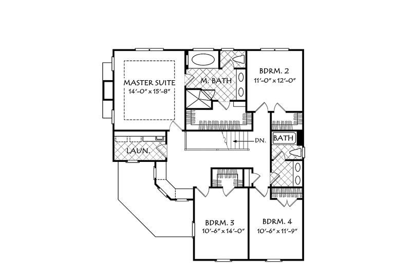 House Blueprint - Floor Plan - Upper Floor for Country House Plan #927-947 - 4 bed, 2.5 bath