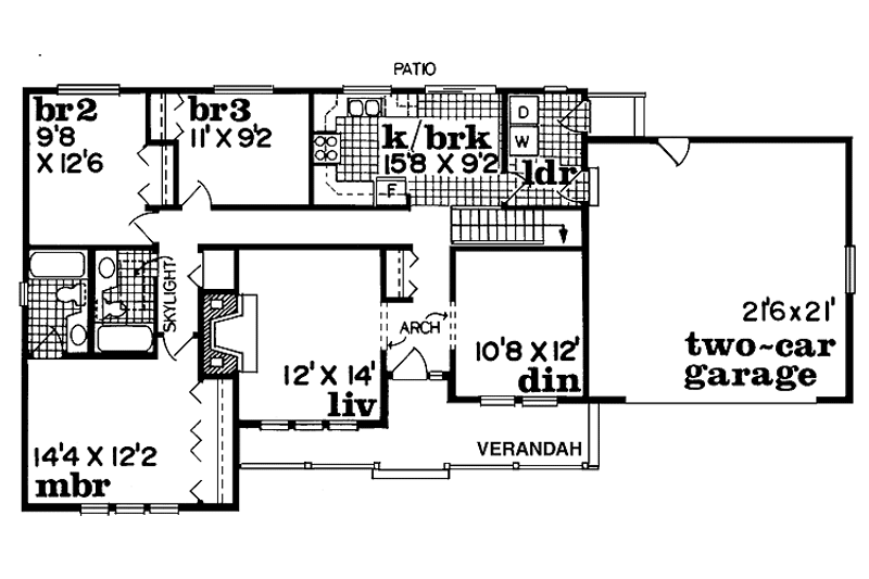 House Blueprint - Floor Plan - Main Floor for Country House Plan #47-697 - 3 bed, 2 bath