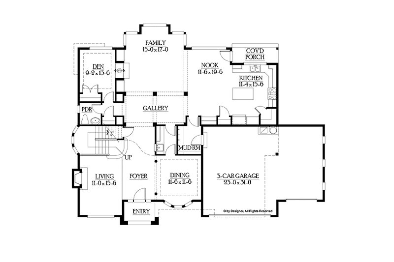 House Blueprint - Floor Plan - Main Floor for Craftsman House Plan #132-454 - 4 bed, 2.5 bath