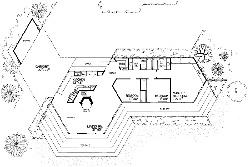 Home Plan - Floor Plan - Main Floor for Contemporary House Plan #72-535 - 3 bed, 2 bath