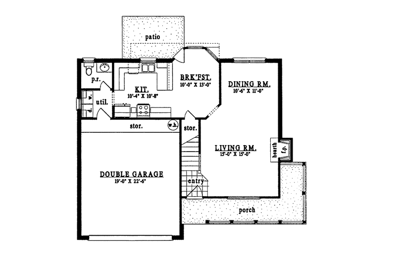 House Blueprint - Floor Plan - Main Floor for Country House Plan #42-465 - 3 bed, 2.5 bath
