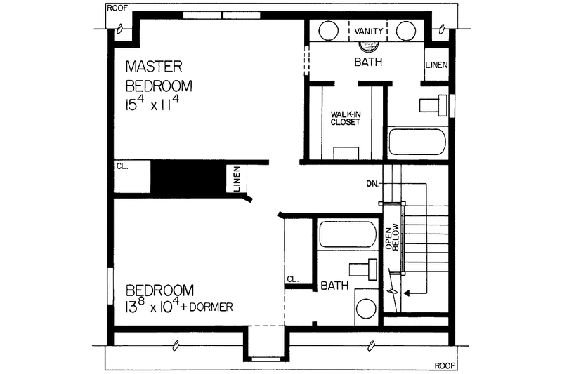 Home Plan - Floor Plan - Upper Floor for Colonial House Plan #72-808 - 2 bed, 2.5 bath
