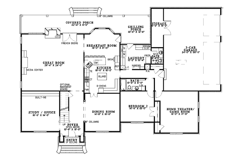Home Plan - Floor Plan - Main Floor for Traditional House Plan #17-2835 - 4 bed, 4.5 bath