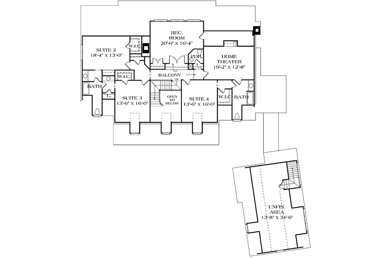 House Blueprint - Floor Plan - Upper Floor for Classical House Plan #453-316 - 4 bed, 3 bath