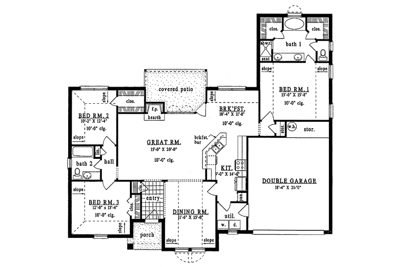 Home Plan - Floor Plan - Main Floor for Ranch House Plan #42-470 - 3 bed, 2 bath
