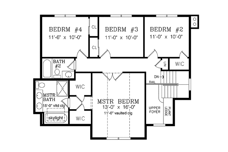 House Blueprint - Floor Plan - Upper Floor for Country House Plan #456-97 - 4 bed, 2.5 bath