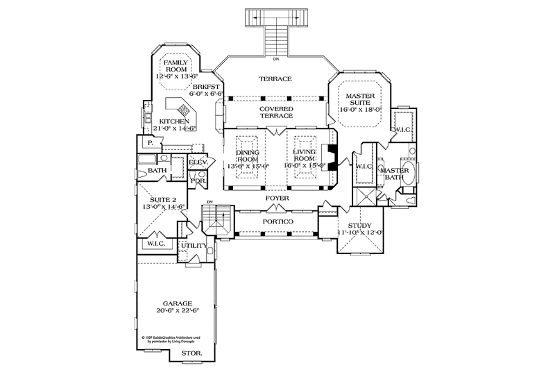 Home Plan - Floor Plan - Main Floor for Mediterranean House Plan #453-313 - 4 bed, 4.5 bath