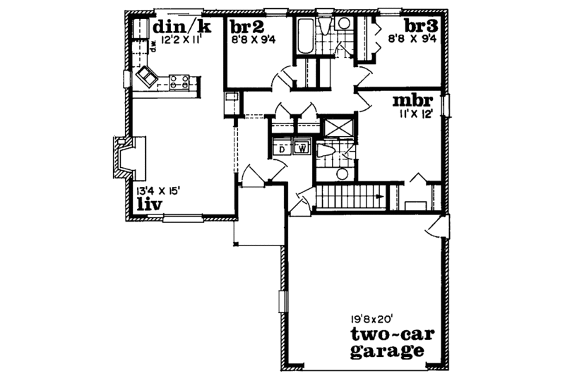 Architectural House Design - Floor Plan - Main Floor for Ranch House Plan #310-997 - 3 bed, 2 bath