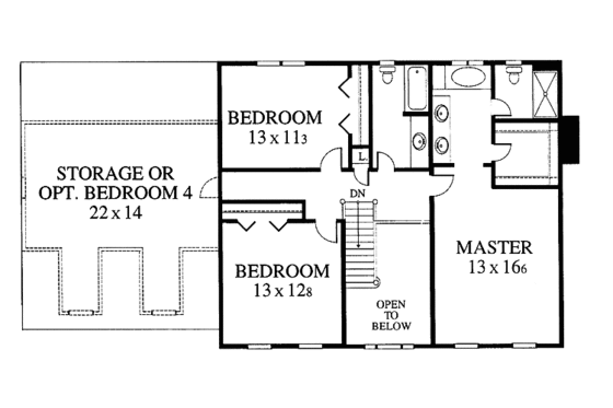 Floor Plan - Upper Floor for Colonial House Plan #1053-26 - 3 bed, 2.5 bath