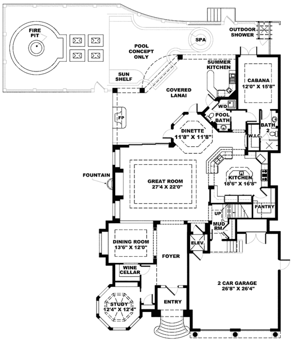 House Plan Design - Mediterranean Floor Plan - Main Floor Plan #1017-132