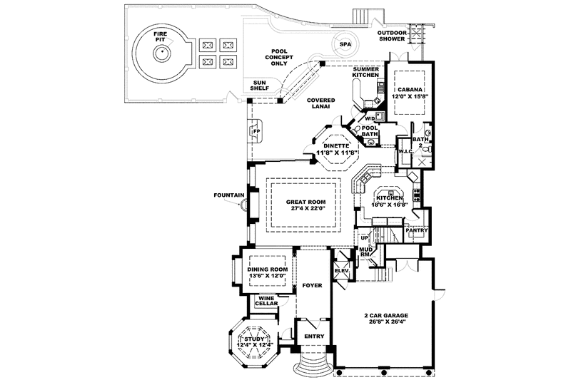 Home Plan - Floor Plan - Main Floor for Mediterranean House Plan #1017-132 - 3 bed, 4.5 bath